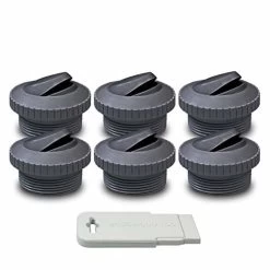 Aquamoto Grey Slotted Pool Eyeball Inlet Jets, Standard 1-1/2" Thread, Pack Of 6 Fittings With Installation Tool
